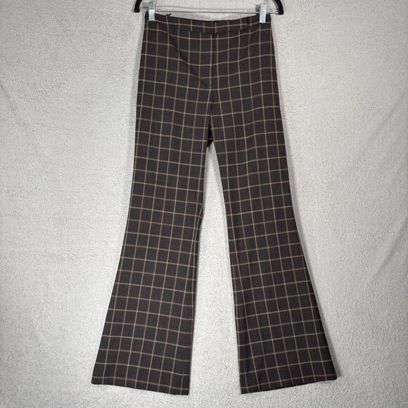 Womens Size Small Brown Plaid Pants Wide Leg Flare Dark Academia Heritage Basics - Picture 1 of 11